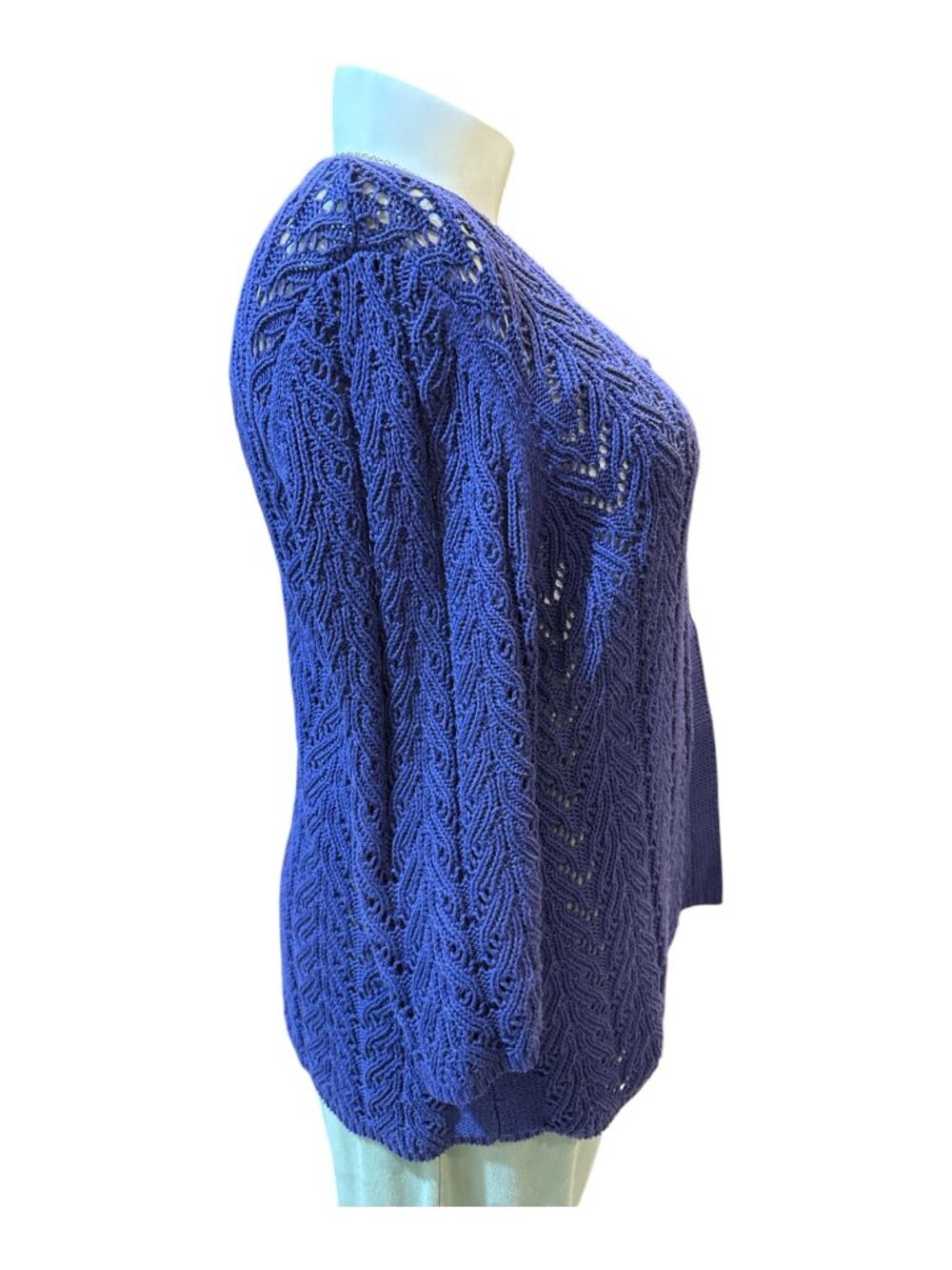 Talbots Sz 3X Purple Indigo 100% Cotton Open Knit 3-Button Cardigan Sweater - Picture 2 of 8